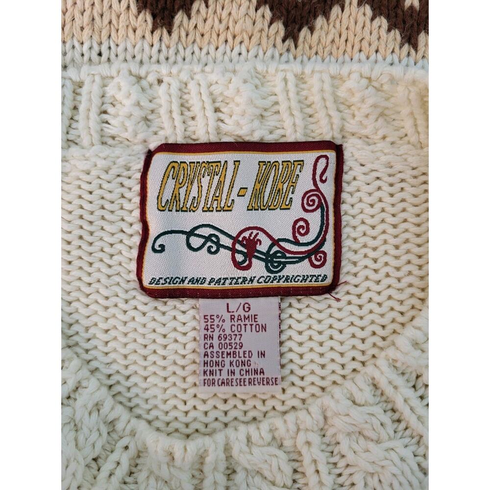 VTG Crystal‎ Kobe 3D Floral Knit Sweater L Cream Rose Cottage Romantic Grandma - Picture 11 of 14